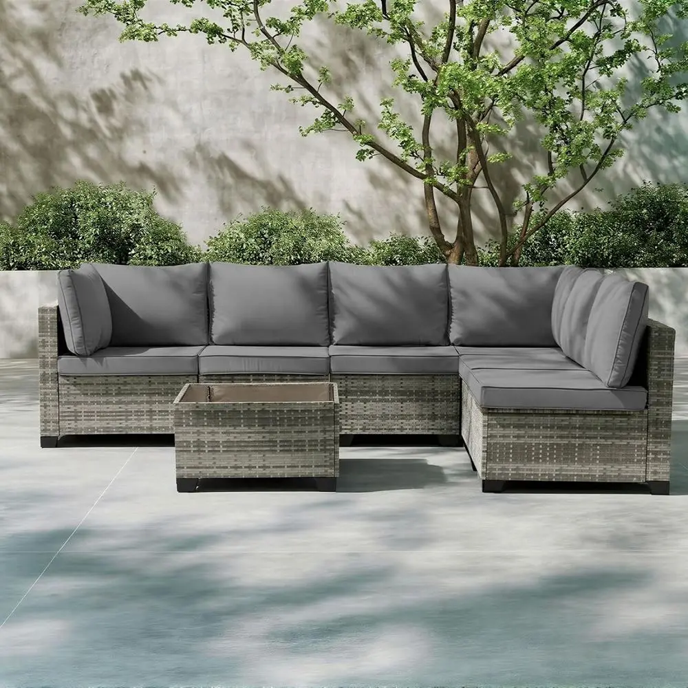 Outdoor Furniture Grey - 7-Piece Grey Rattan Outdoor Patio Furniture
