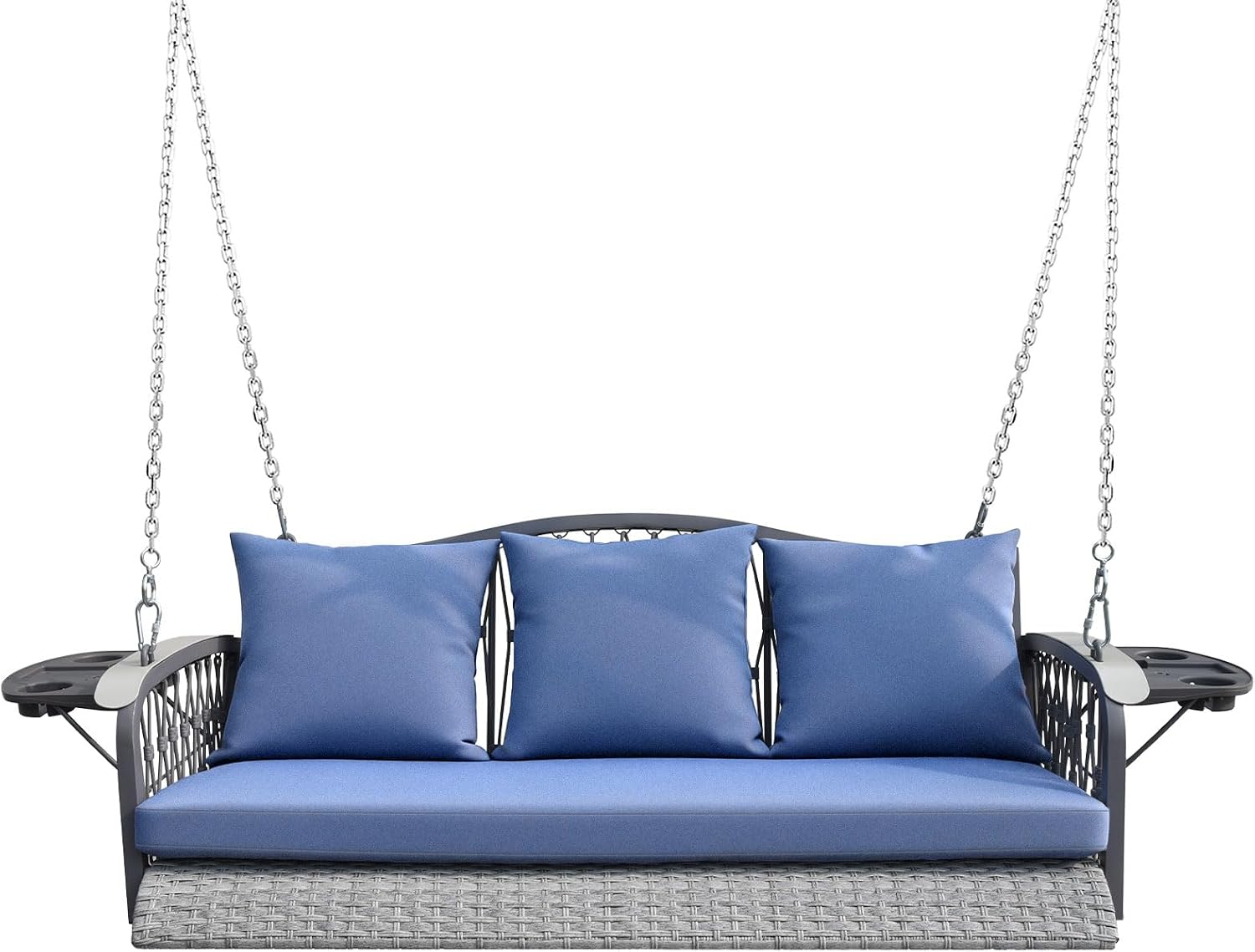 Outdoor Furniture Grey - Three Seat Wicker Porch Swing Chair,