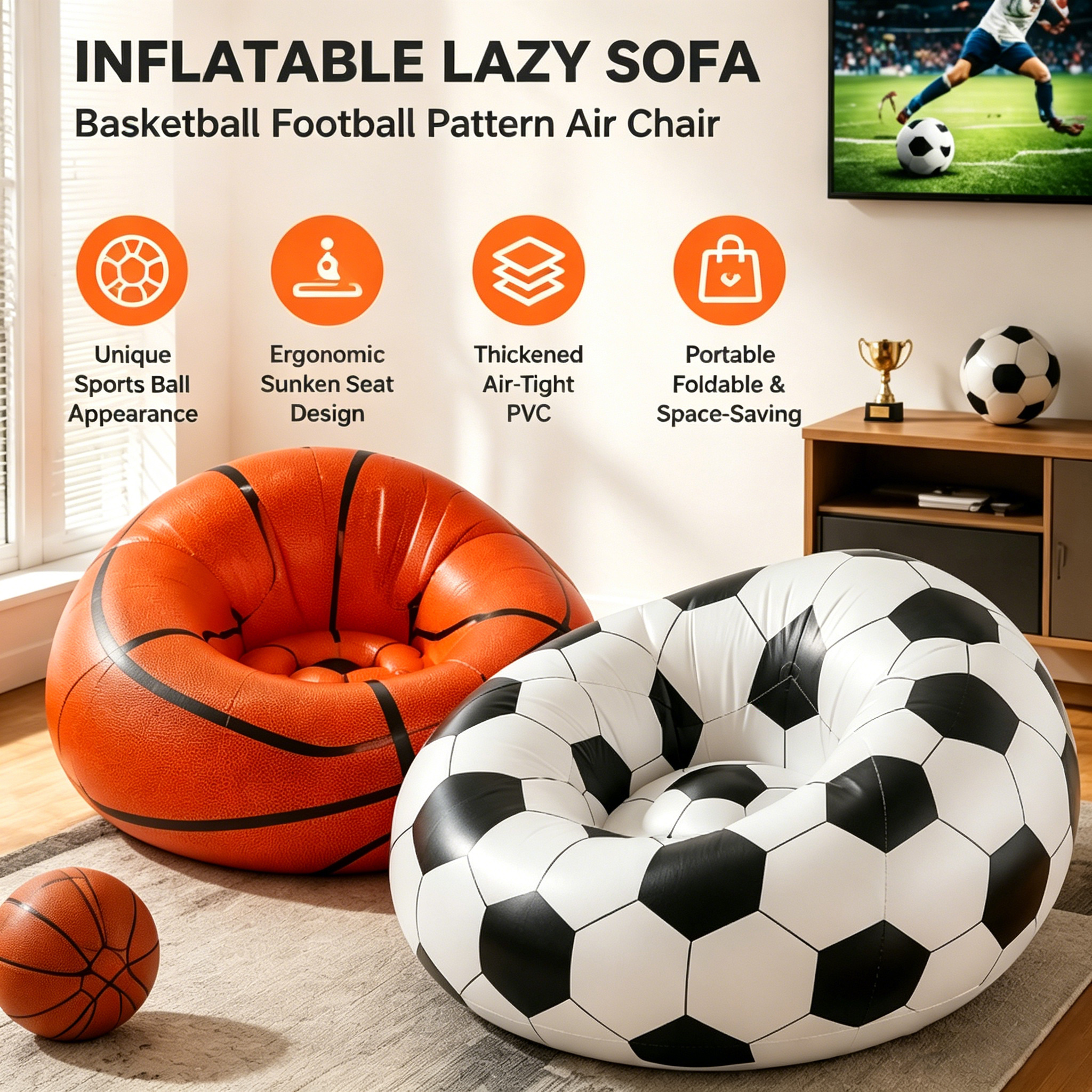 Outdoor Furniture Lounge - Inflatable Sofa Basketball Football Pattern Air