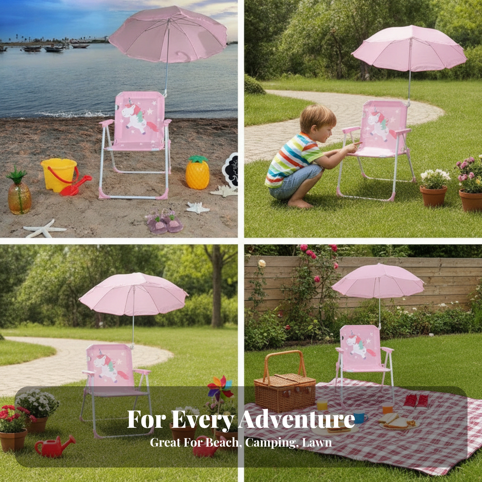Outdoor Furniture Polywood - Kids Beach Chair with Umbrella Collapsible