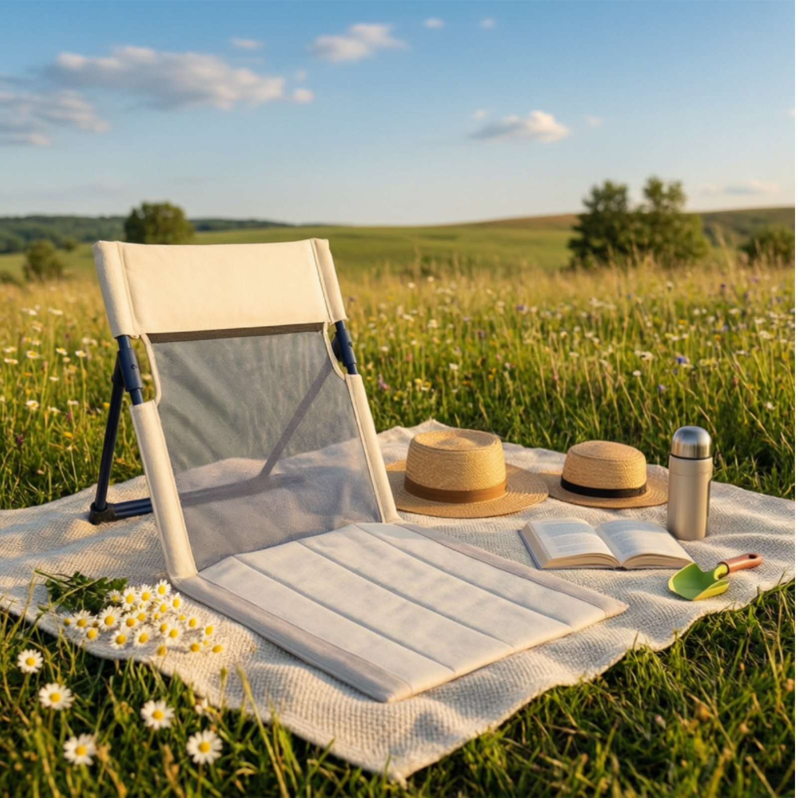Outdoor Furniture Lounge - Foldable Ground Chair Low-to-the-Ground Reclining Lounge