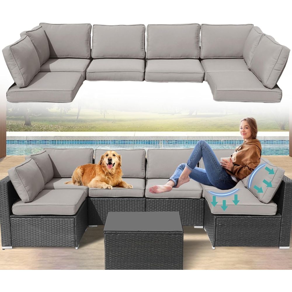 Outdoor Furniture Grey - 14-Piece Grey Water-Resistant Outdoor Patio Furniture