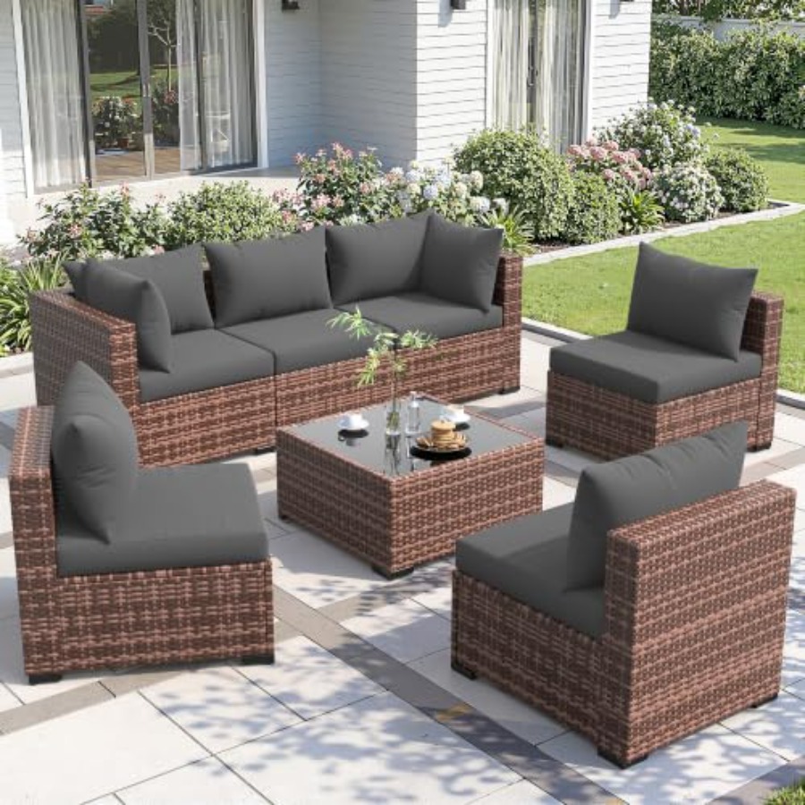 Outdoor Furniture Grey - Outdoor patio furniture set: 7-piece grey