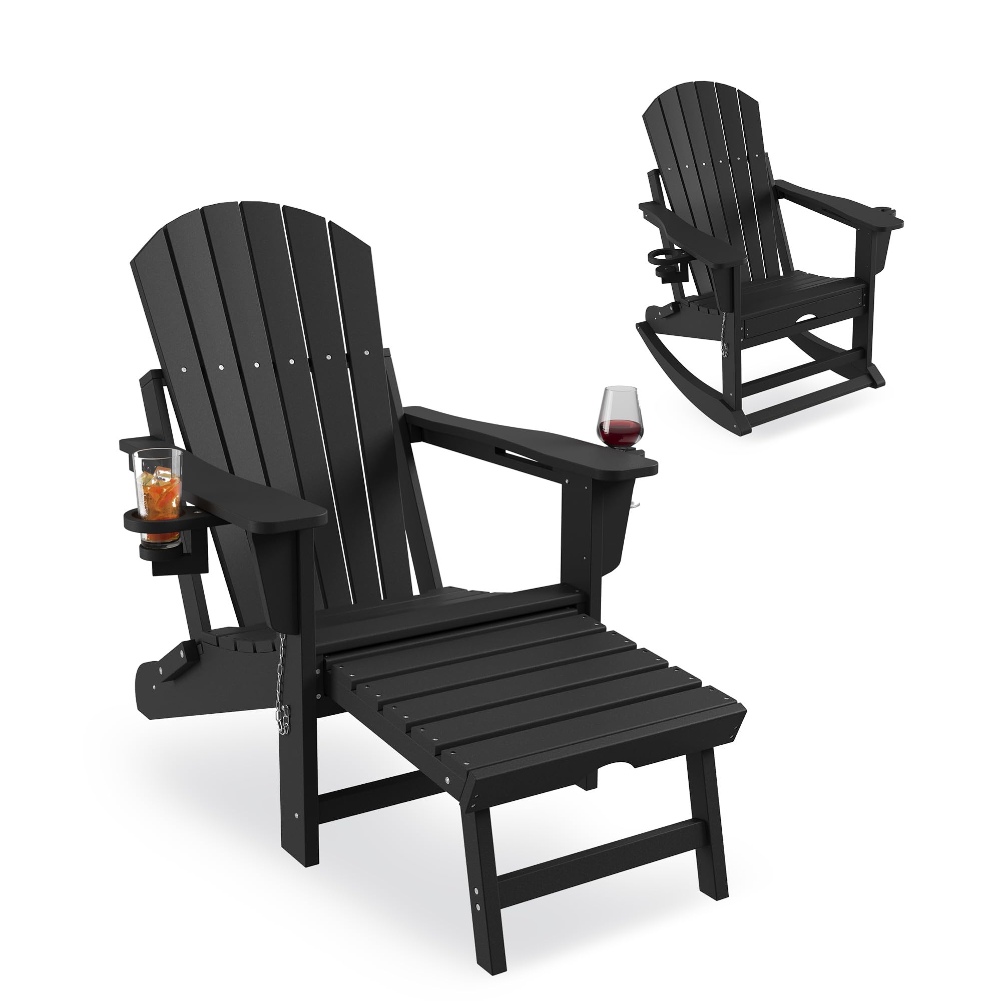Outdoor Furniture Polywood - Rocking Chairs Folding With Footrest, Adirondack