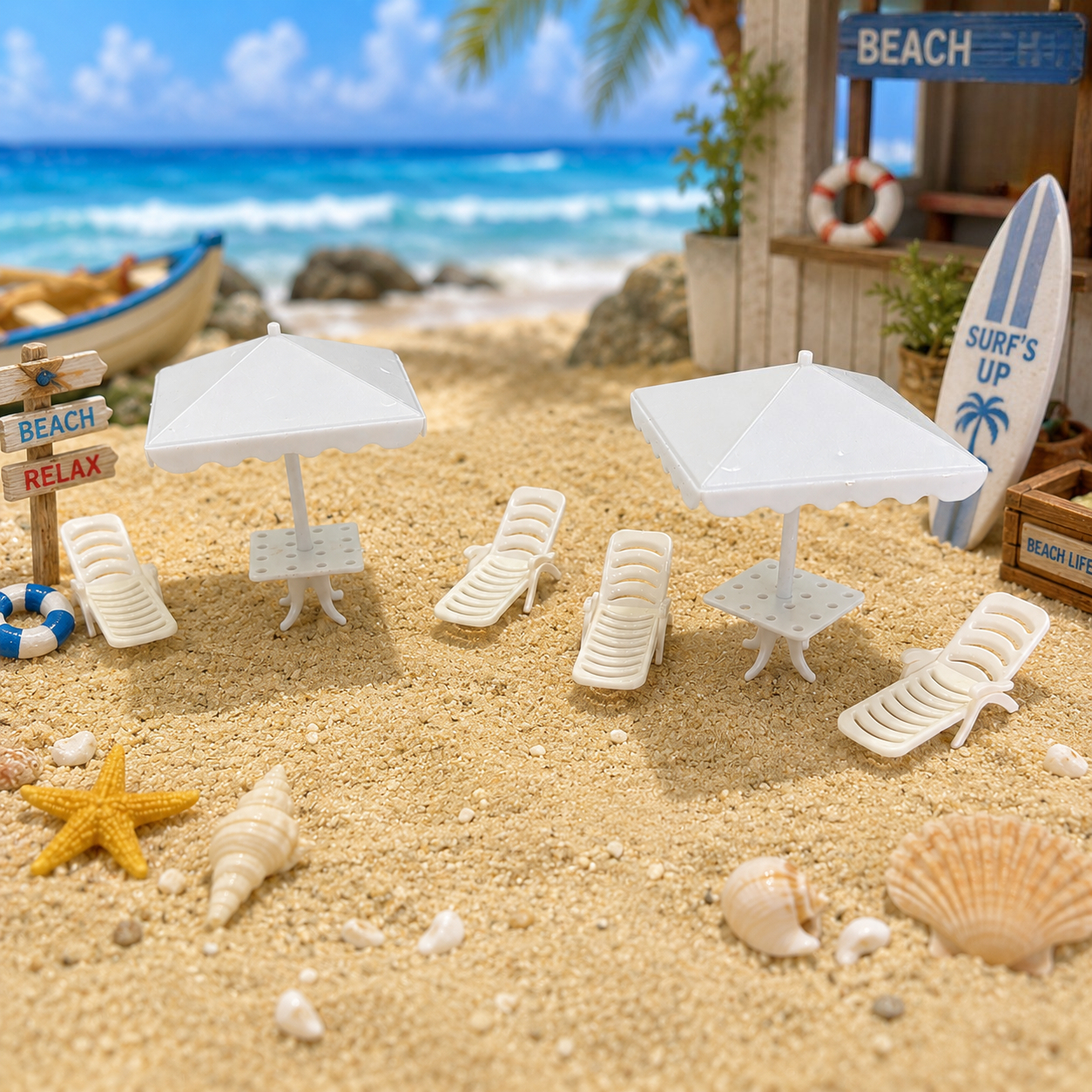 Outdoor Furniture Lounge - 6pcs Miniature Beach Lounge Chair &