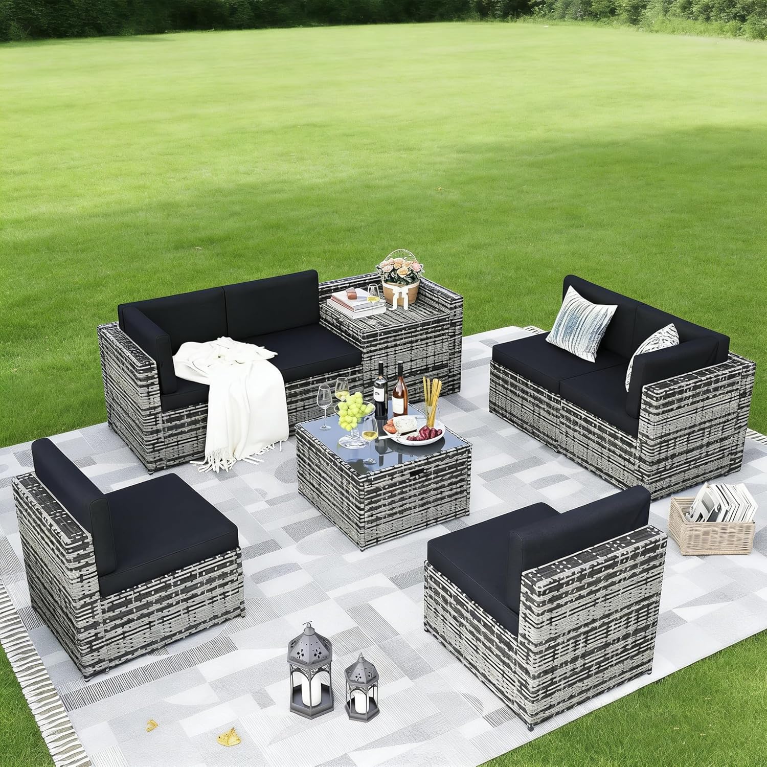 Outdoor Furniture Grey - 8-Piece Wicker Rattan Patio Furniture Set