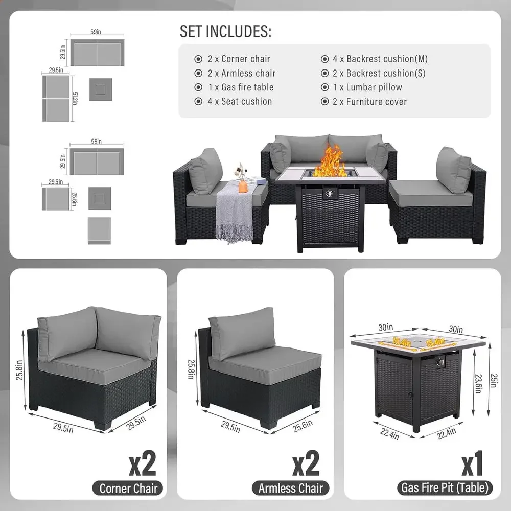 5-Piece Outdoor Patio Furnitur – Outdoor Furniture Grey Bewertung und Preis