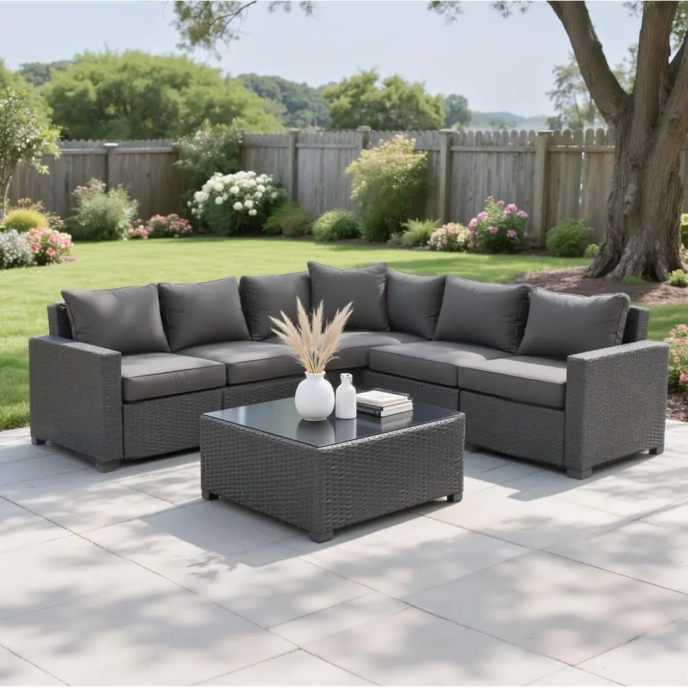 7-Piece Outdoor Sectional PE R – Outdoor Furniture Grey Bewertung und Preis