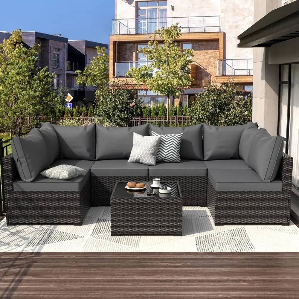 7-Piece Outdoor Sectional PE R – Outdoor Furniture Grey Bewertung und Preis