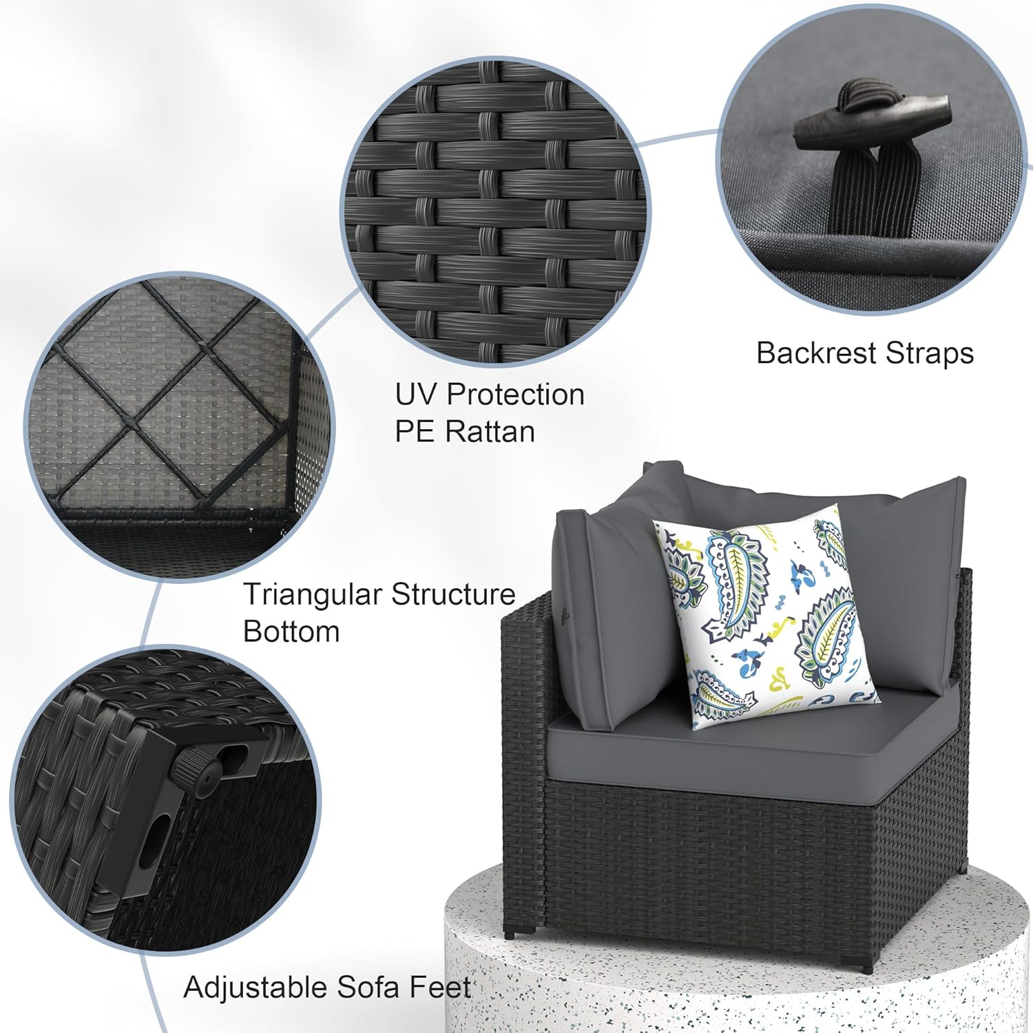 Grey Thickened Cushion 5PCS Ou – Outdoor Furniture Grey Bewertung und Preis