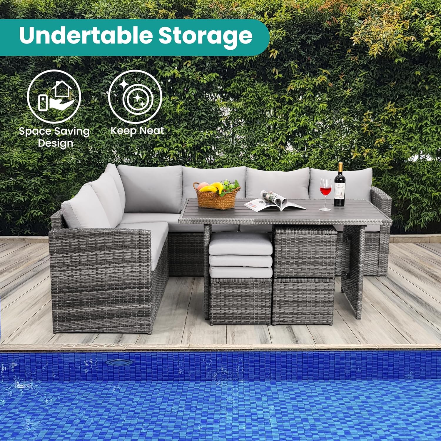 7-Piece Wicker Patio Dining Se – Outdoor Furniture Grey Bewertung und Preis