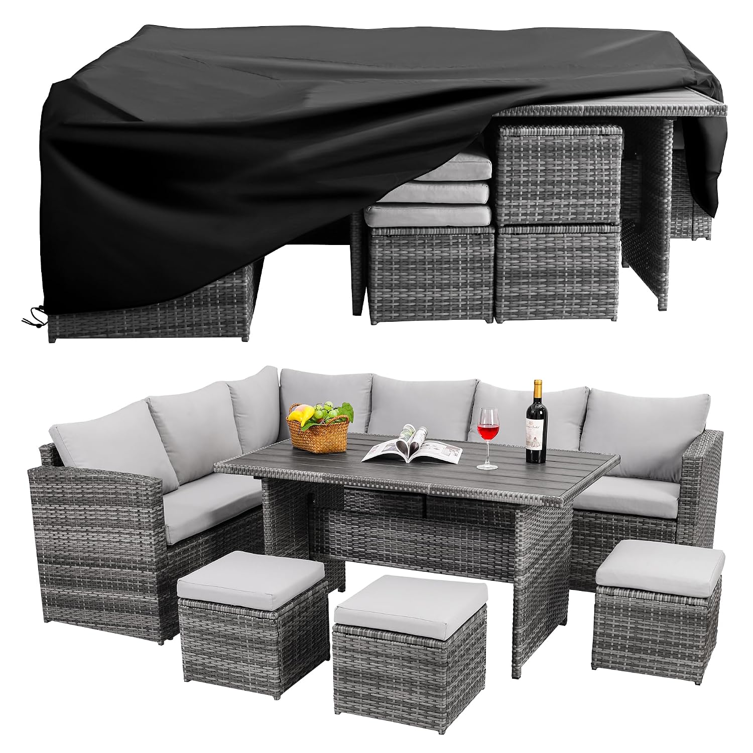 7-Piece Wicker Patio Dining Se – Outdoor Furniture Grey Bewertung und Preis