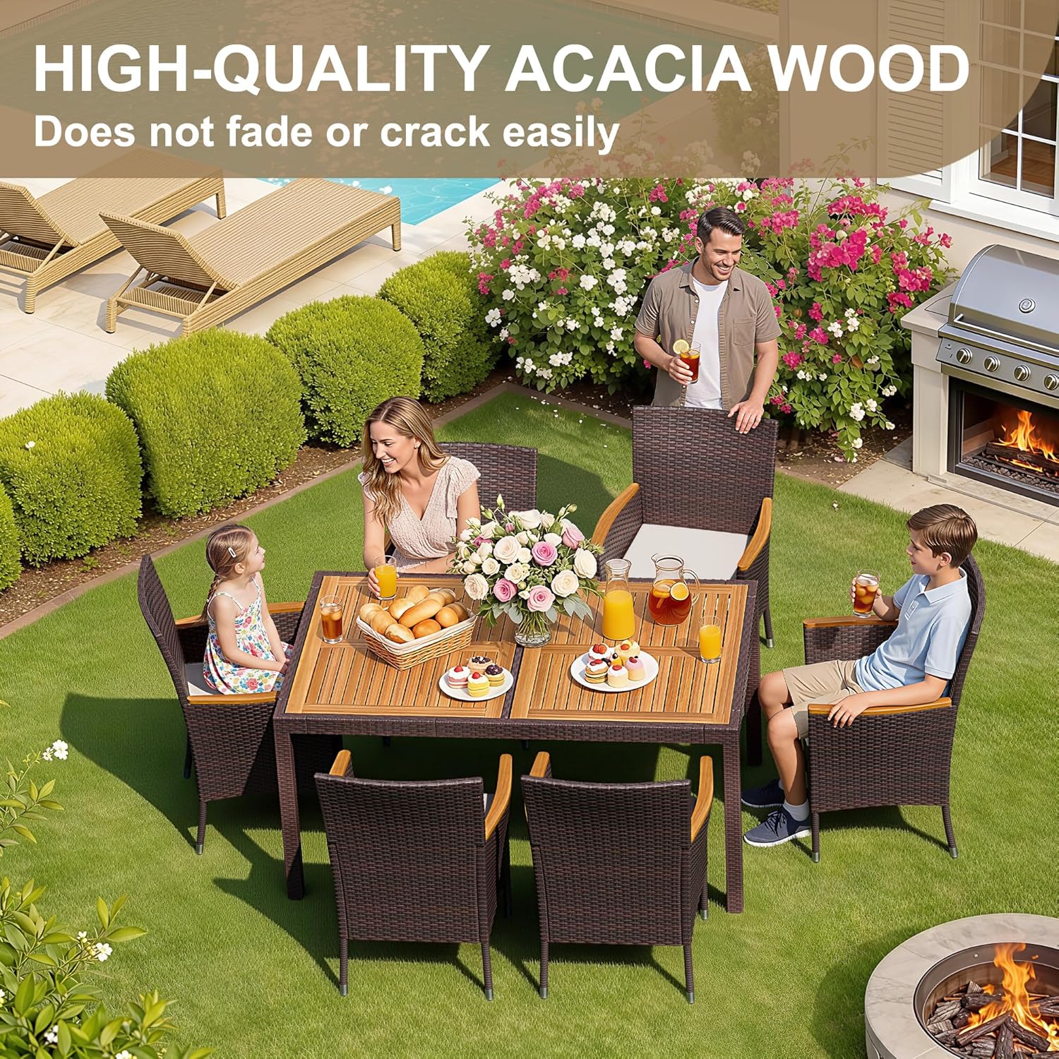 7 Piece Patio Dining Set Acaci – Outdoor Furniture Japanese Style Bewertung und Preis