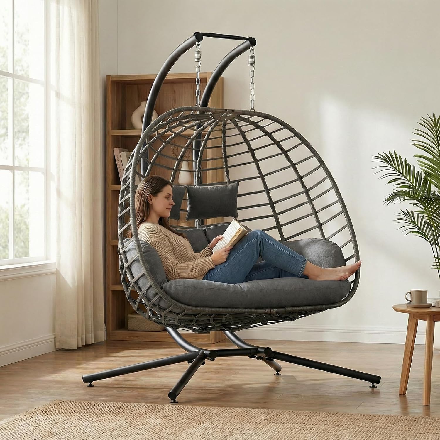 2 Person Egg Swing Chair with  – Outdoor Furniture Grey Bewertung und Preis