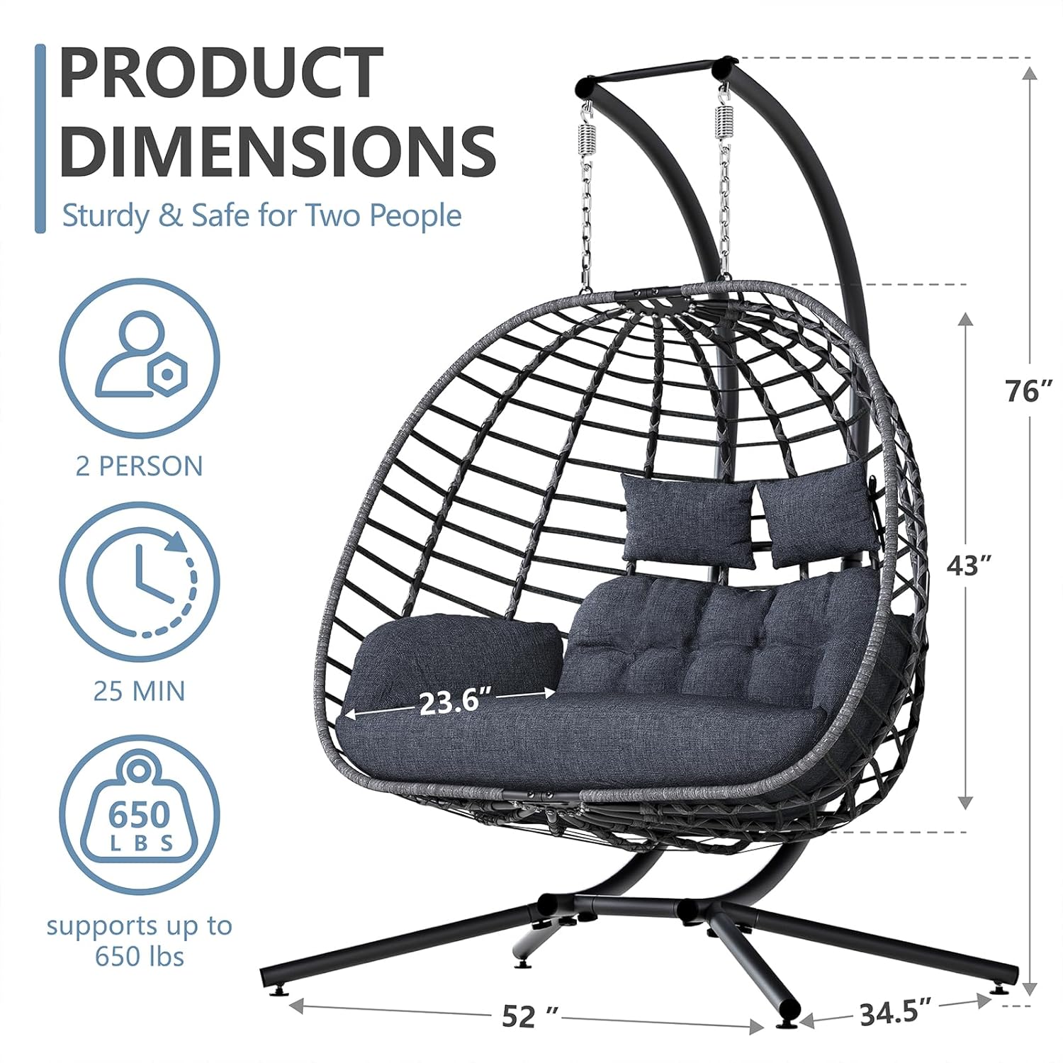 2 Person Egg Swing Chair with  – Outdoor Furniture Grey Bewertung und Preis