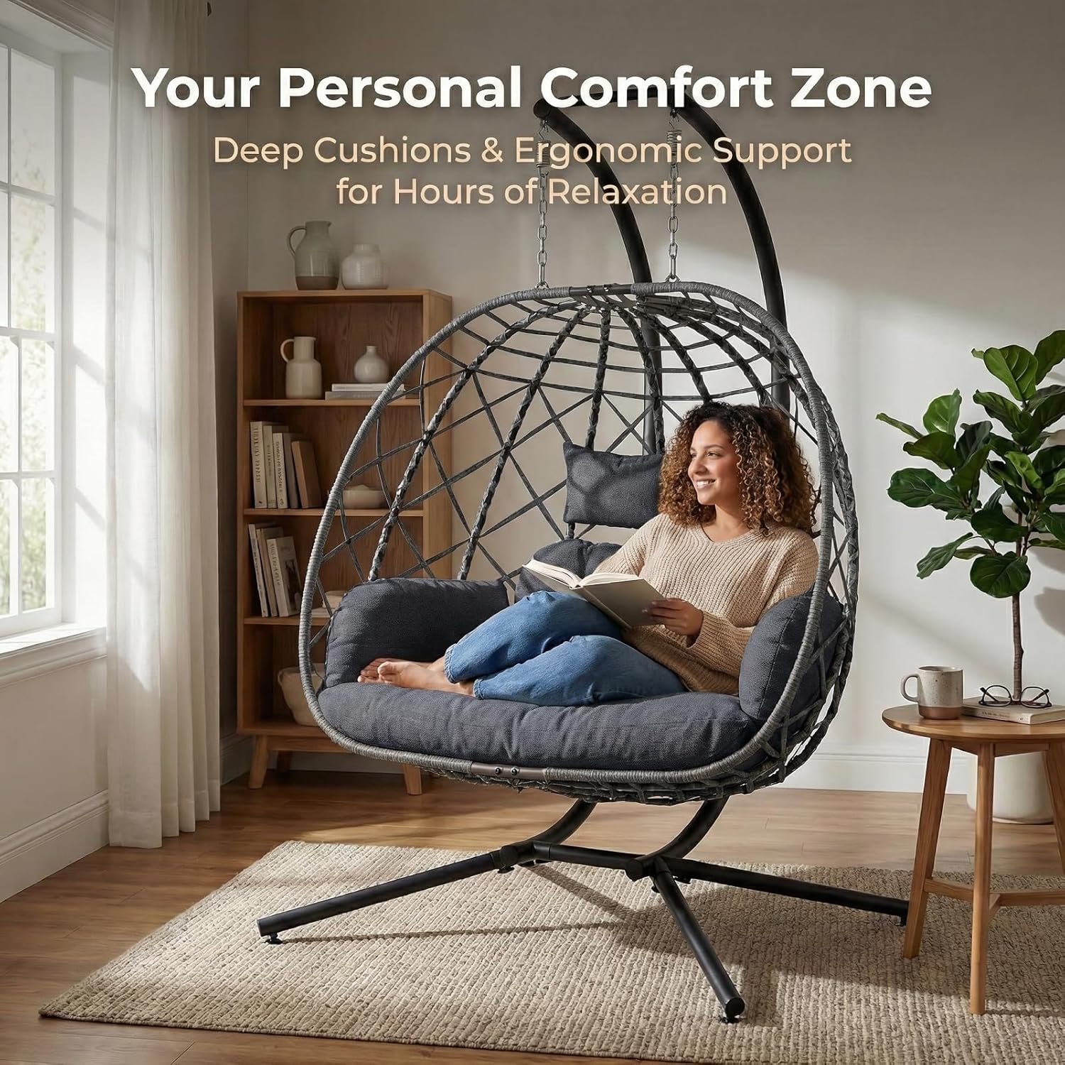 2 Person Egg Swing Chair with  – Outdoor Furniture Grey Bewertung und Preis