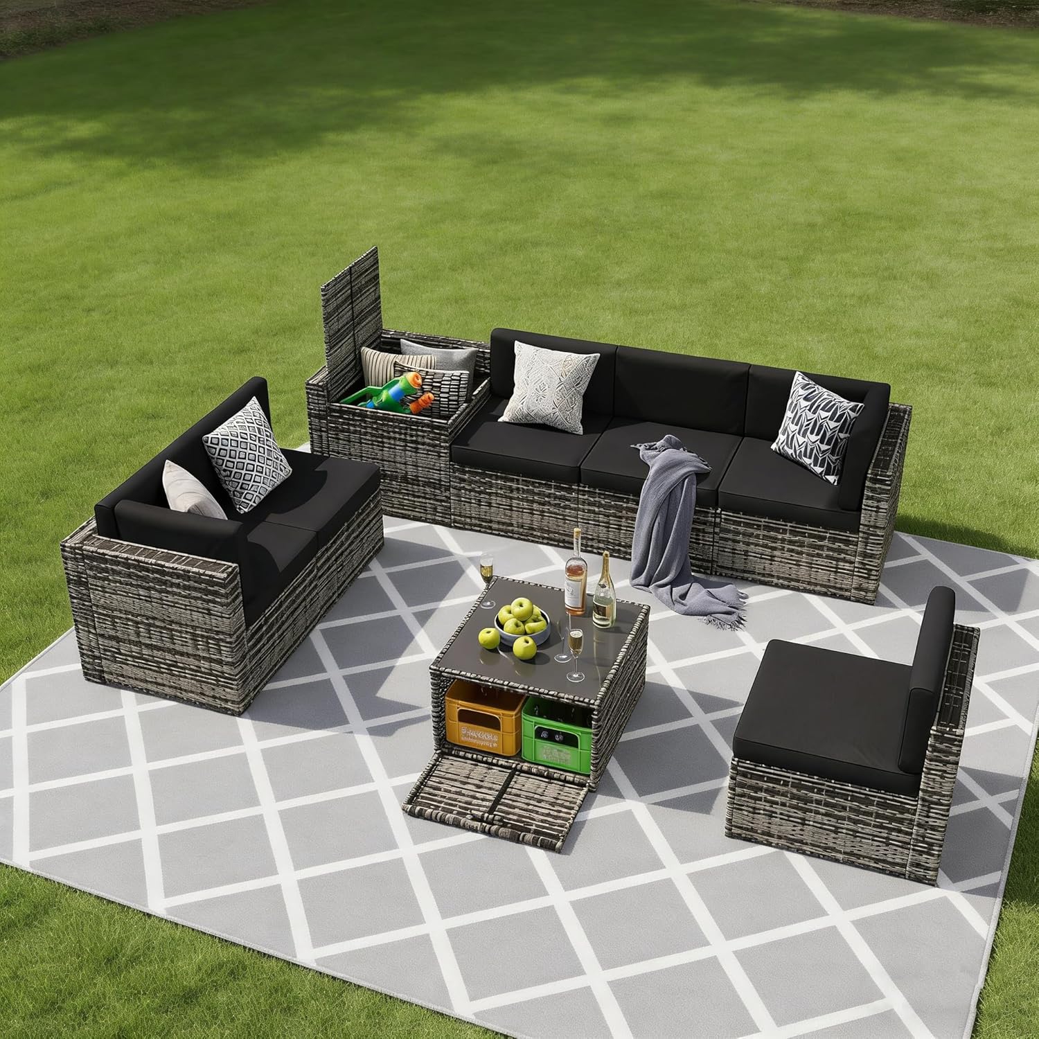 8-Piece Wicker Rattan Patio Fu – Outdoor Furniture Grey Bewertung und Preis